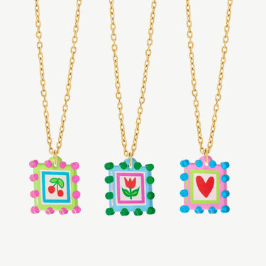 Pendant Necklace - Blue Square Dot Charm