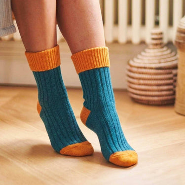 Cashmere Mix Slouch Socks - Teal & Rust