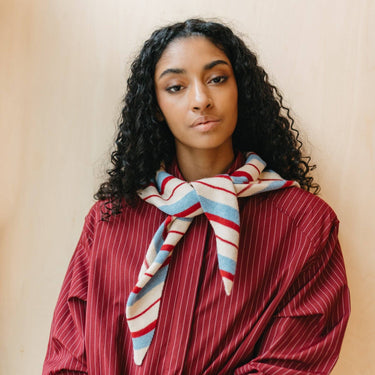 Merino Wool Triangle Scarf - Blue & Red Stripe