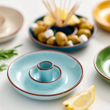 Sintra Glazed Terracotta Olive Dish - Duck Egg