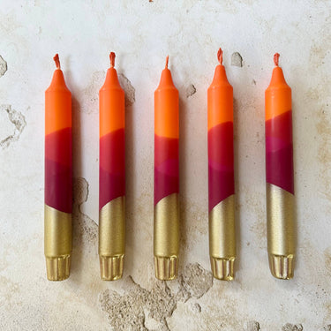 Hand Dipped Candle - Autumn Spice Orange & Burgundy
