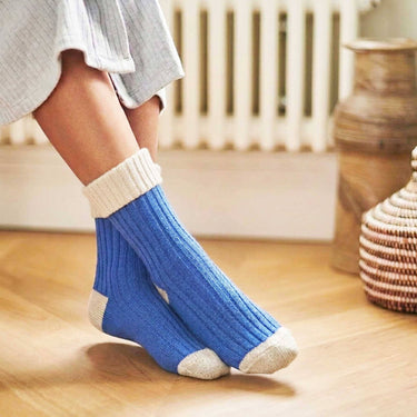 Cashmere Blend Slouch Socks - China Blue & Oatmeal