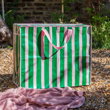 Jumbo Storage Bag - Pink With Green Stripe