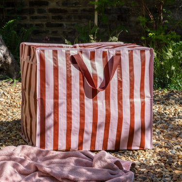Jumbo Storage Bag - Pink With Brown Stripe
