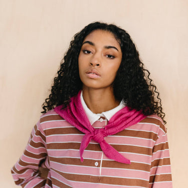 Merino Wool Triangle Scarf - Magenta Pointelle