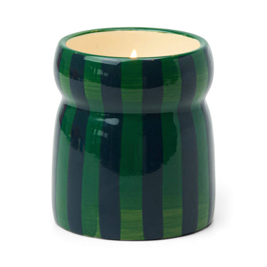 Cabana Green/Navy Striped Ceramic Candle - Balsam Fir