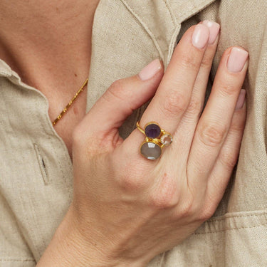 Florence Grey & Iolite Ring - Three Stone