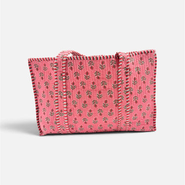 Small Quilted Boho Reversible Tote Bag - Peach Floral
