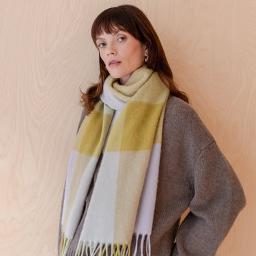 Lambswool Oversized Scarf - Sage Block Check