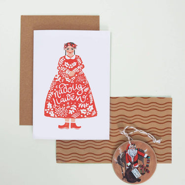 Christmas Card - Nadolig Llawen Folk Lady