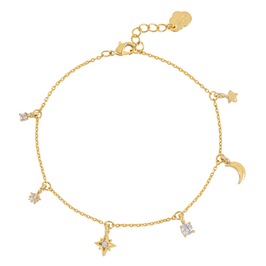 CZ Moon and Stars Charm Bracelet - Gold