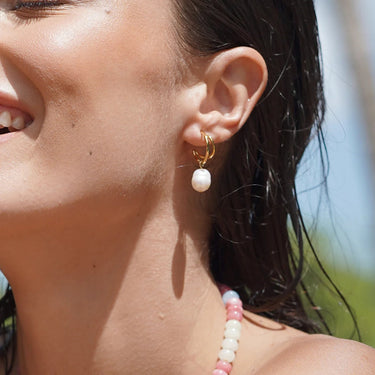 Molton Pearl Double Hoop Earrings - Gold