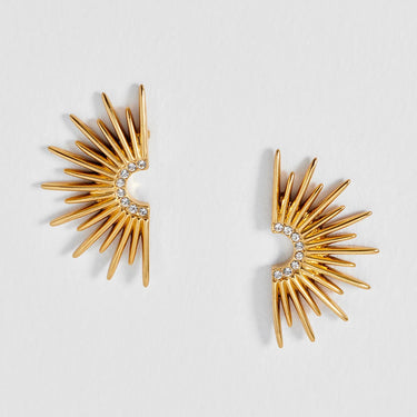 CZ Sunburst Statement Earrings - Gold