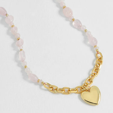 Pink Gemstone Heart Charm Necklace
