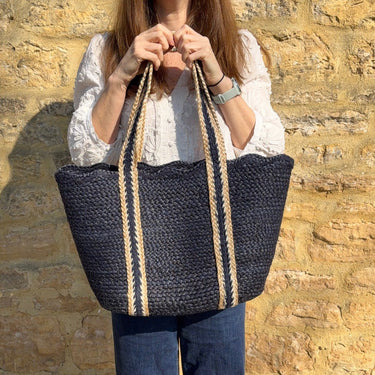 Navy Scalloped Tote Bag