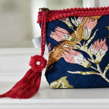 Quilted Make Up Bag - Blue Carnation