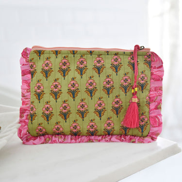 Quilted Make Up Bag - Green