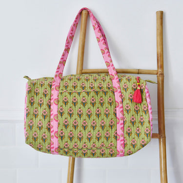 Quilted Duffle Bag - Green & Pink