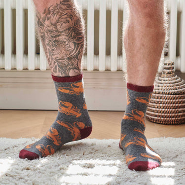 Men's Lambswool Ankle Socks - Running Fox - Aniseed & Orange