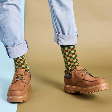 Men's Lambswool Ankle Socks - Fair Isle - Green & Teal