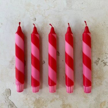 Hand Dipped Candle - Colourful Red & Pink Stripe Candy Cane