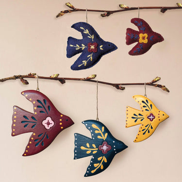 Small Hanging Dove - Folk Art Red