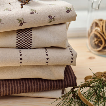 Tea Towel - Brown Woven Checkered Stripes