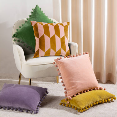 Kalho Geometric Velvet Cushion - Pink/Ochre