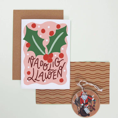 Christmas Card - Nadolig Llawen Holly