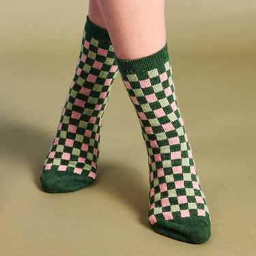 Women's Lambswool Ankle Socks - Faire isle - Dusky Pink & Red