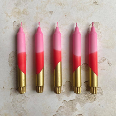 Hand Dipped Candle - Pink, Red & Gold