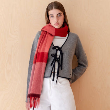 Lambswool Oversized Scarf - Berry Block Check