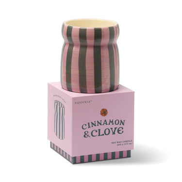 Cabana Christmas Pink/Green Striped Ceramic Candle - Cinnamon & Clove