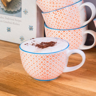 Patterned Cappuccino Tea Cup - Orange