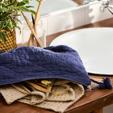 Quilted Toiletry Bag - Indigo