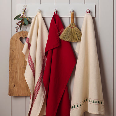 Tea Towel - Red Woven Checkered Stripes