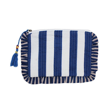Quilted Make Up Bag - Blue & White Seashell