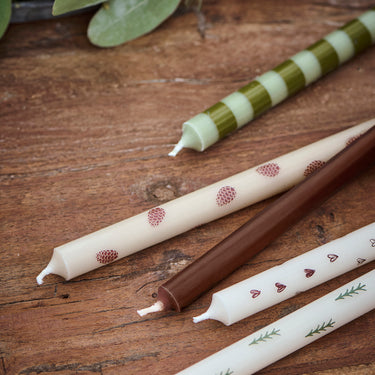 Taper Candle - Striped Olive Green & Light Green