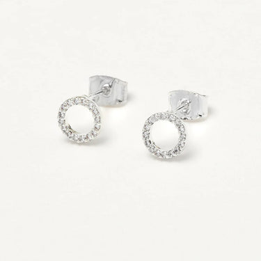 CZ Circle Stud Earrings - Silver